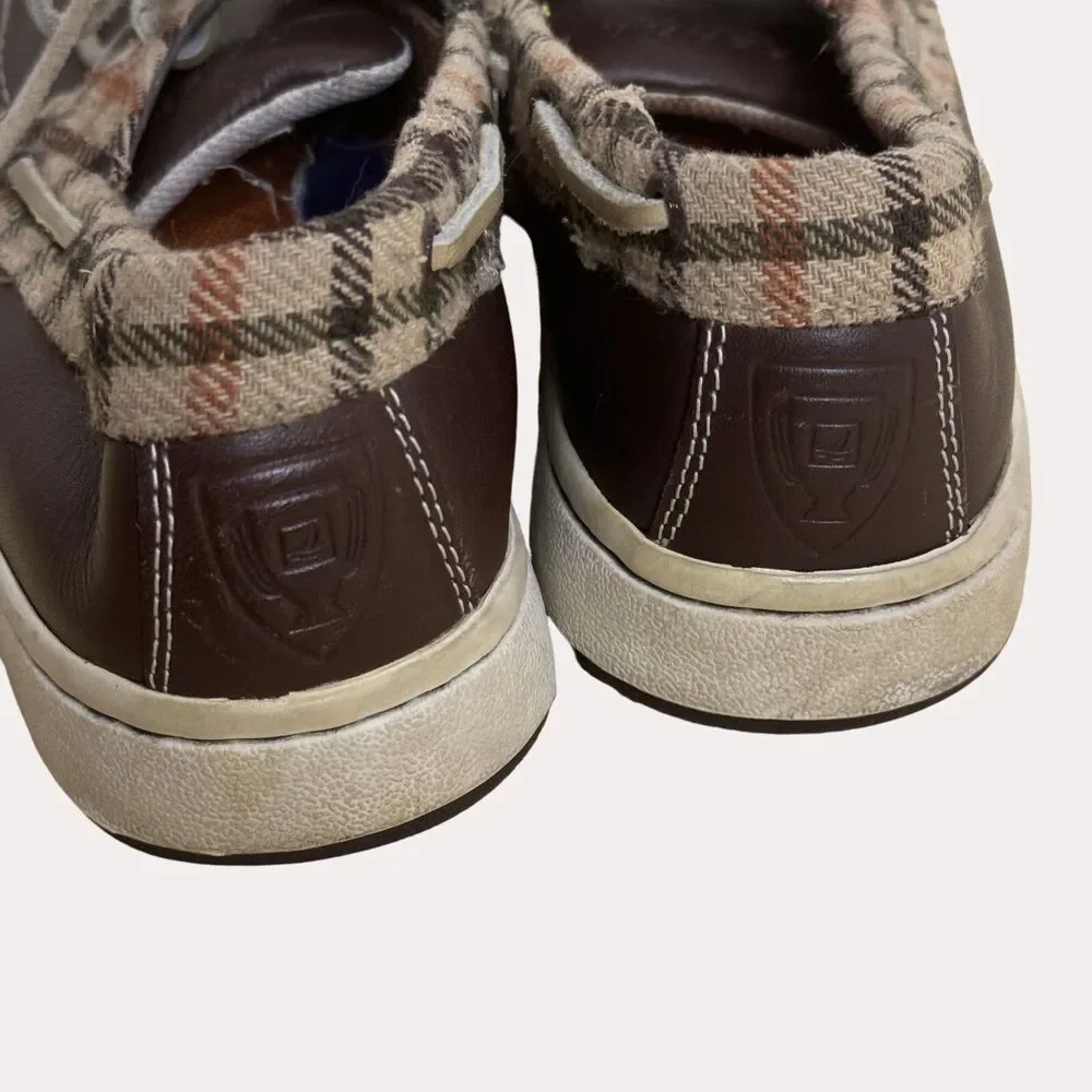 Sperry Top Sider Mens Loafers Boat Shoes Leather Plaid Brown 8 M